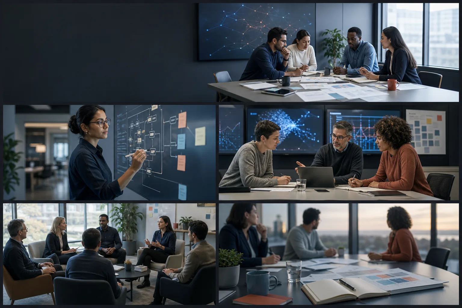 Professionals reflecting on a completed AI learning roadmap